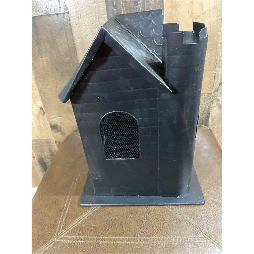 Halloween HAUNTED HOUSE Castle Tea Light Holder Black Metal Tin 12.5x9.5x12